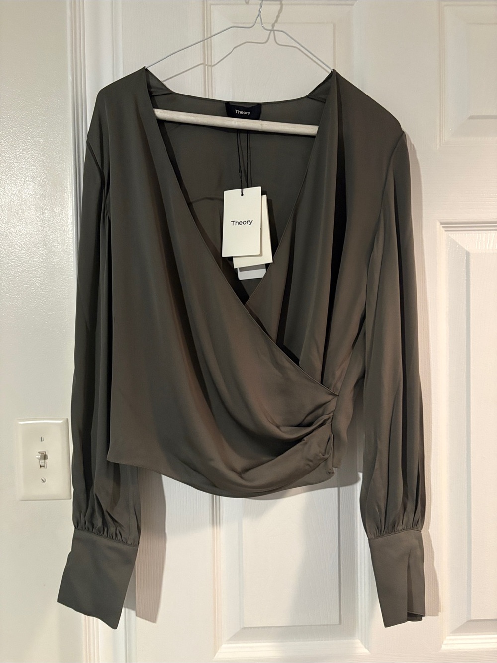 THEORY silk wrap top